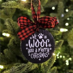 🎅🏼We Woof You A Merry Christmas Wood Ornament🐶🎄 NWT & Handmade With Love❤️